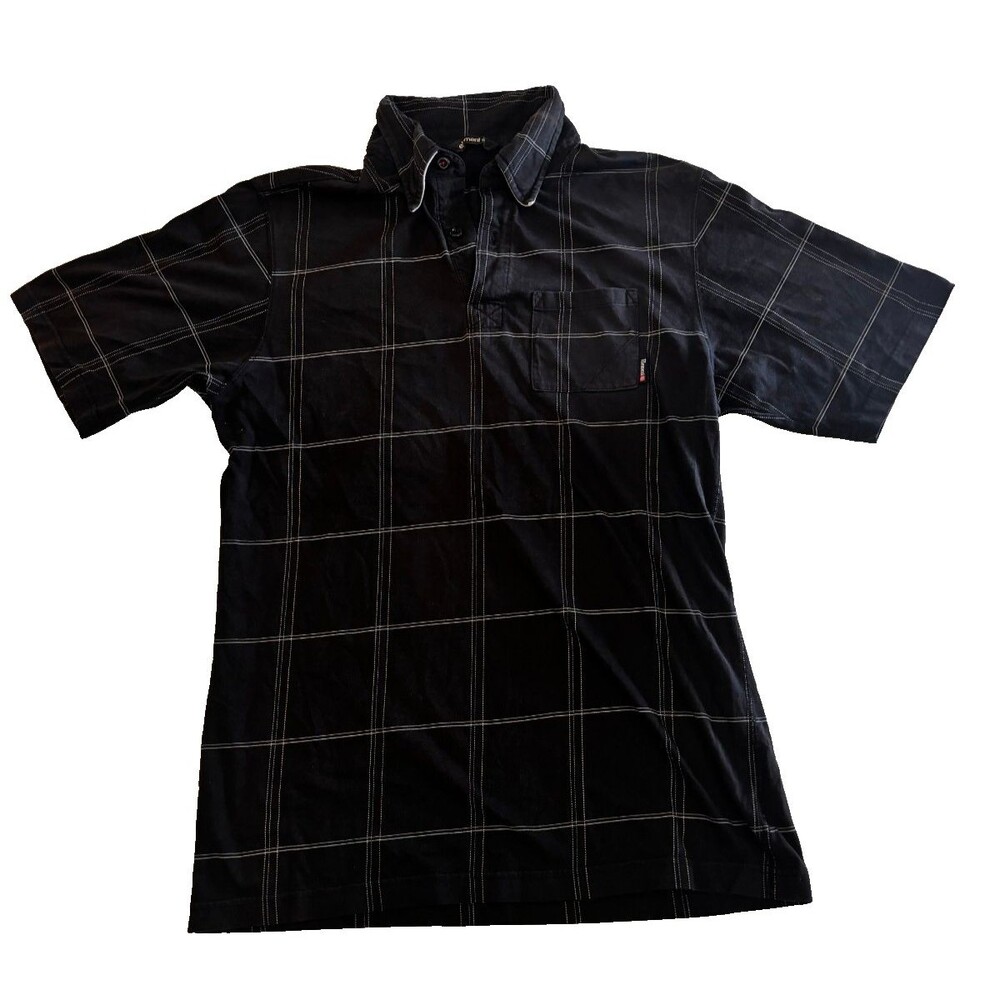 Element Boy’s Black Plaid Polo Shirt Size Large Short Sleeve Button Front Skate